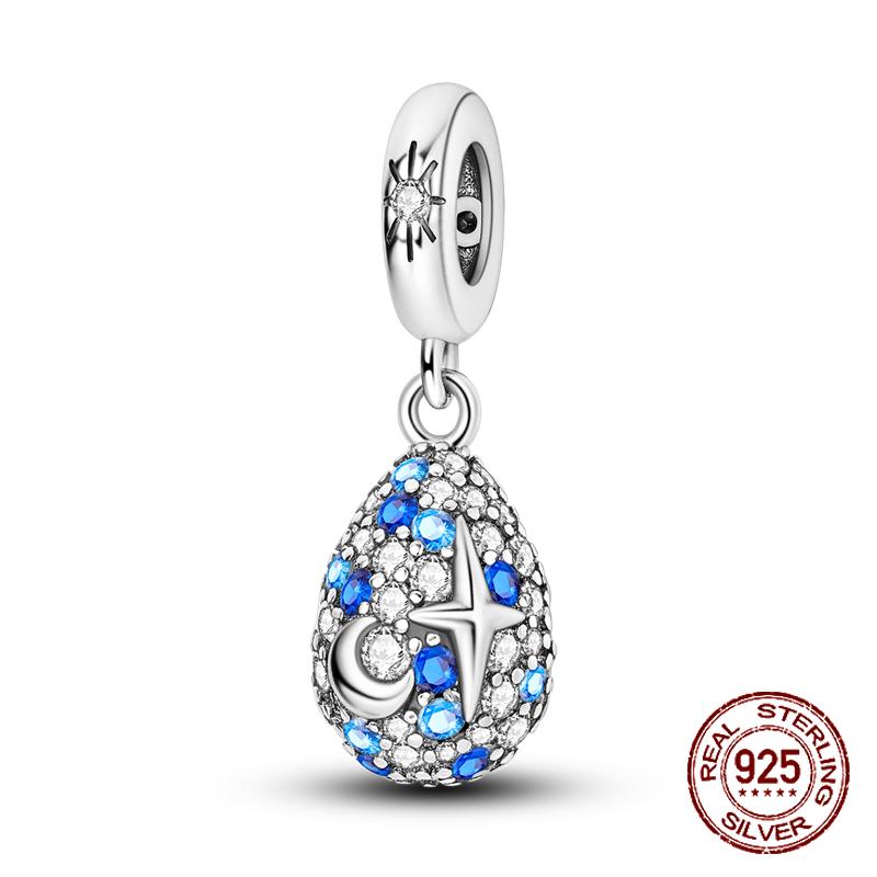 100% Real Copper Blue Series Eyes Peace Cross Charms Bead Fit Original Bracelet Plata Charms For Women