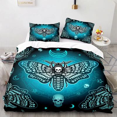Death Moth Bettbezug-Set Queen Size Gothic Totenkopf Boho Bettbezug Schwarz-Weiß Skelett Dekoratives weiches Bettwäsche-Set