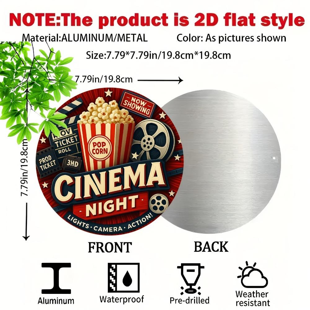 Lights Camera Action Retro Aluminum Sign D Cinema Wall Art for Home Theater Movie Night PreDrilled Gift 20x30cm(7.8x11.8inch)