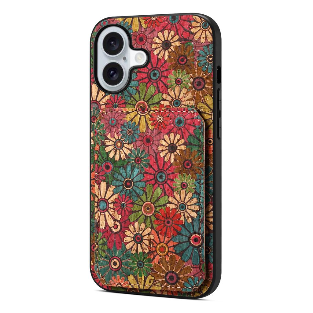 Pro iPhone 17 Pouzdro s držákem na karty Stojánek Květinový design Kožený kryt na telefon