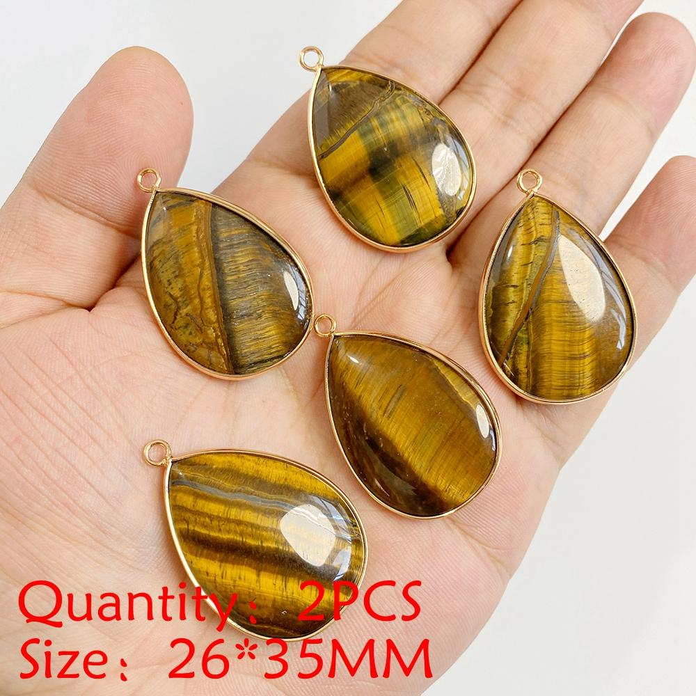 2PCS Natural Yellow Tiger Eye Stone Pendant Heart Star Drop Shape Symbolizing bravery and wealth protection Amulet Healing Charm