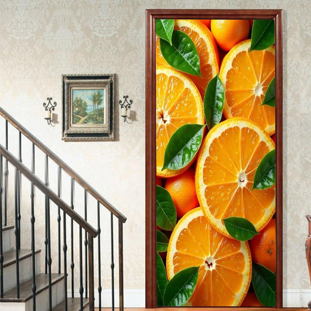 Fruit Lemon Door Stickers 3D Removable Vinilos Para Puertas Adhesive Wallpaper Art Murals for Doors Bibliotheque Modern Home Decor