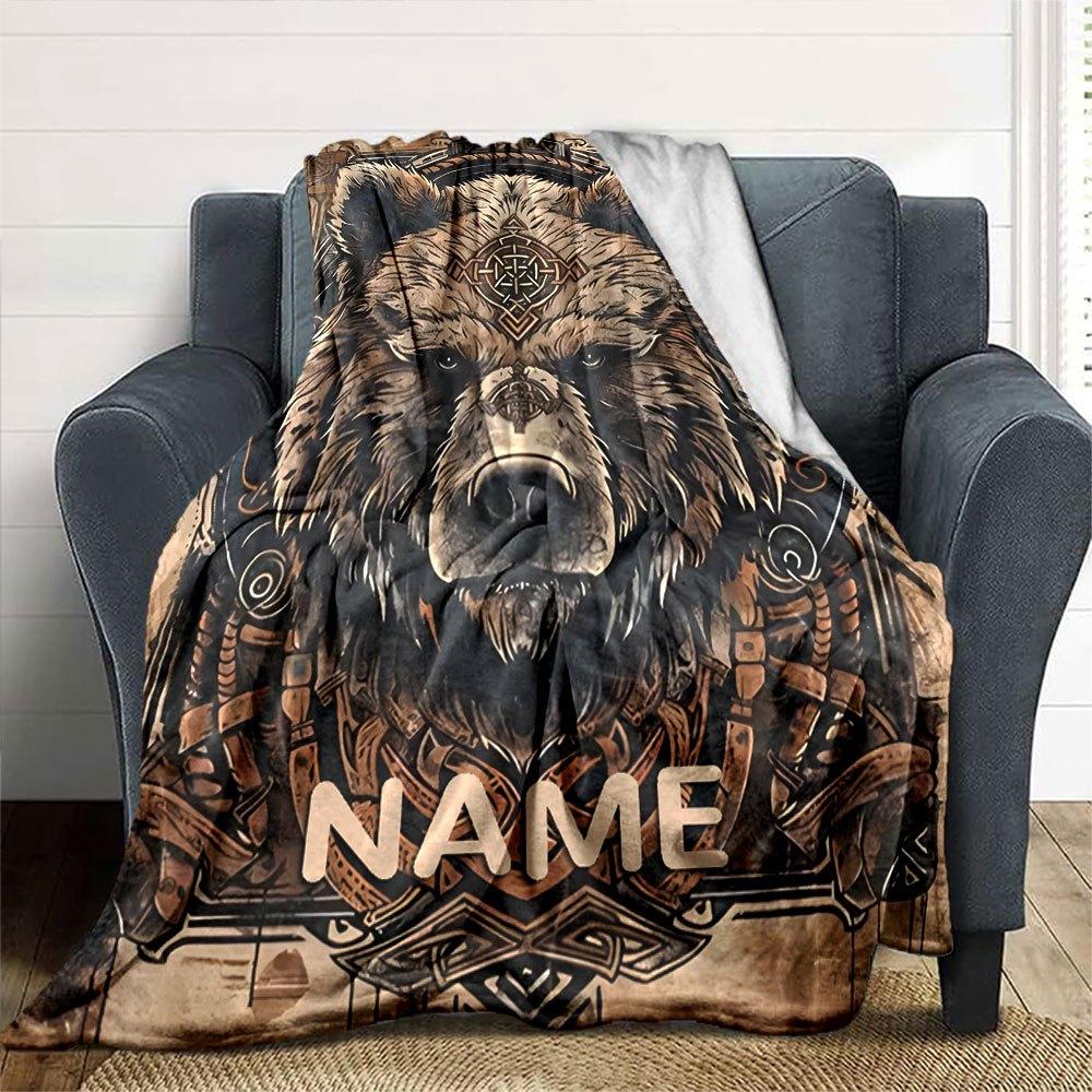 Bear With Intricate Patterns And Tribal Designs Cozy Personalized Blanket Personalized Name Soft Cozy Suitable For Sofa Couch Office Bed Picnics Four