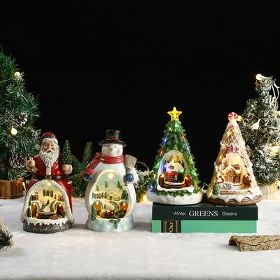 Christmas Resin Rotating Decorations LED Colorful Lights Multi Functional Elderly Music Box Christmas Gift Atmosphere Light