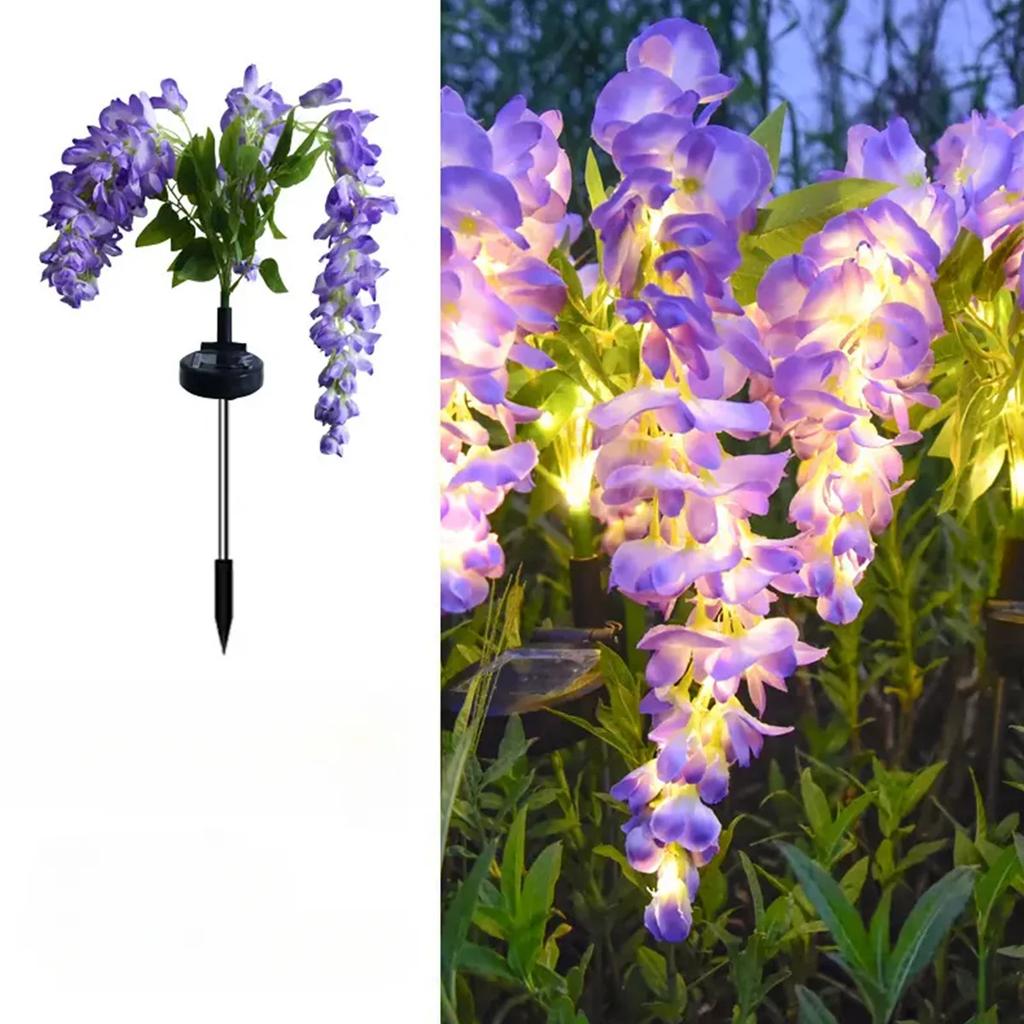Solar Powered Wisteria Flower Lamp Outdoor Waterproof Grounding Lamp for Garden Passage Lawn Patio Home Pathway Outdoor Decor