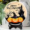 2D Flat Aluminum Decorative Plaques and Ornaments Sign, Halloween Hanging Plaque with Pumpkin Witch Hat Bat Castle Design, Spooky Wall Decor for
