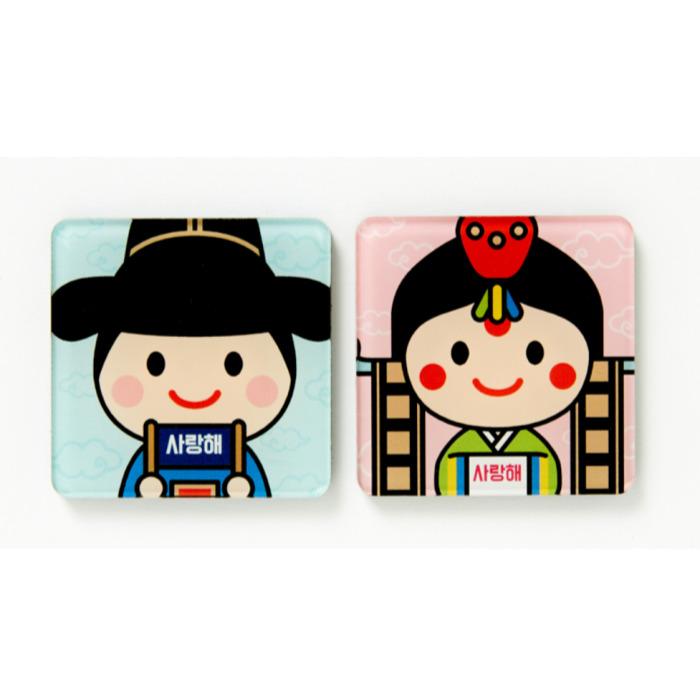 Artbox “Korea Seoul 2” Ímã de Acrílico Conjunto de 2 Peças & “Noiva e Noivo 2” Ímã de Acrílico Conjunto de 2 Peças.