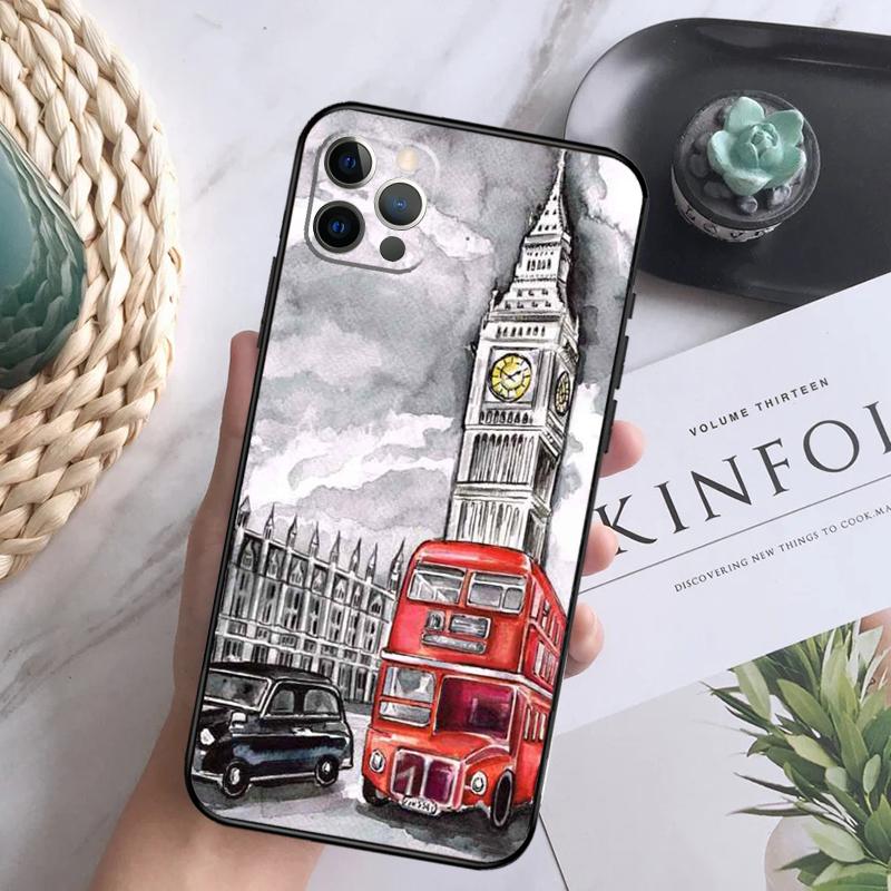 London Red Bus Big Ben Phone Case For iPhone 16 Pro 11 12 13 14 15 Pro Max Mini XS X XR 7 8 16 Plus Cover Coque