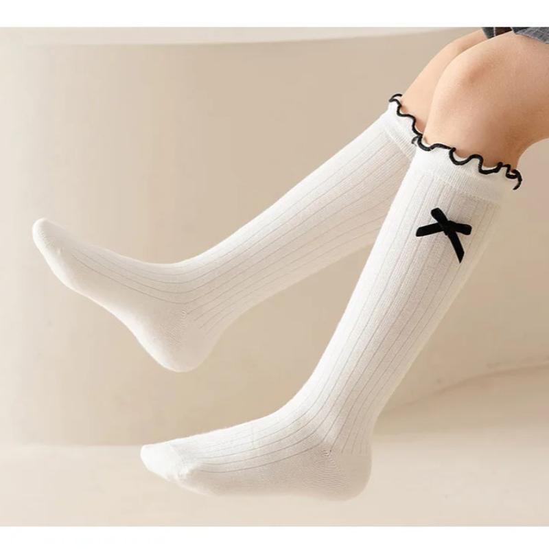 Girls Cotton Calf Socks Sweet Bow Ruffle Kids Fashion Simple School Socks For Spring Autumn Children Girl Footwear