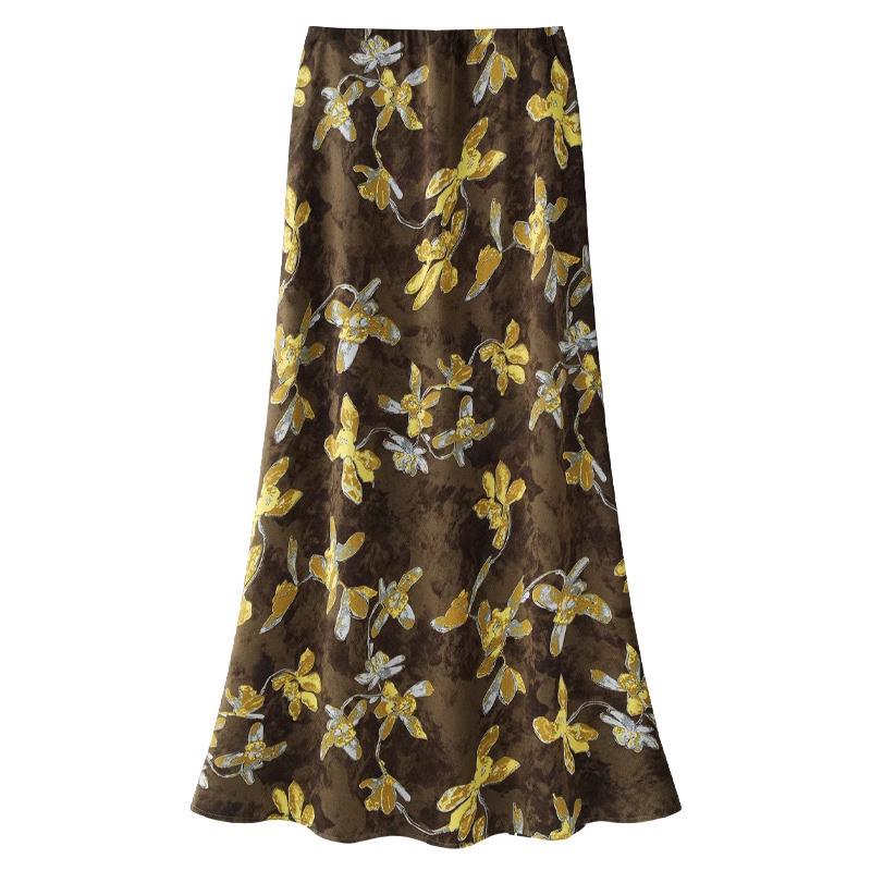 

Women s 2025 Satin Print Fishtail Midi Skirt: Slimming Hip-Hugging, Stylish Summer Design M [Recommended 95-105 Jin]