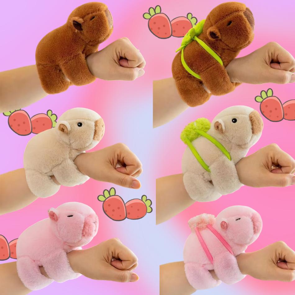 New Capybara Clap Circle Toys Slap Snap Wrap Wristband Bracelet Capybara Plush Hand Ring Fun Pop Circles Kids Christmas Gift