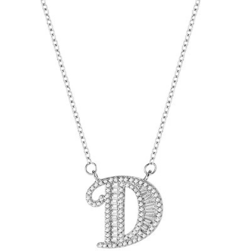 925 Sterling Silver Rhinestone Inlaid Uppercase Alphabet Necklace for Women 925 Silver