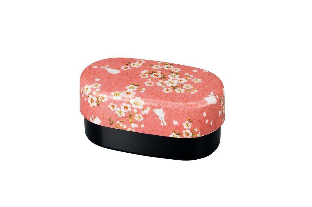 Tatsumiya Sakura Rabbit Oval Bento 830 30248 Cloth-Covered Box, Pink,