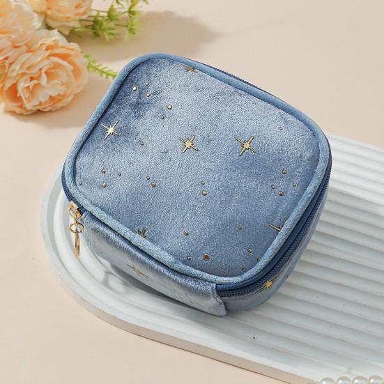Velvet Small Cosmetic Case Women Travel Makeup Bag Star Pattern Cosmetic Bag Zippered Pouch for Lipstick Sanitary Napkin Storage