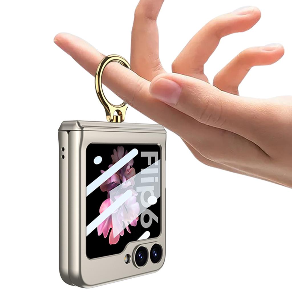 Suitable for Samsung Z Flip6 Protective Case Creative Ring Buckle Magnetic Suction Hinge Center Shaft Full Enclosure Flip6 Anti Fall
