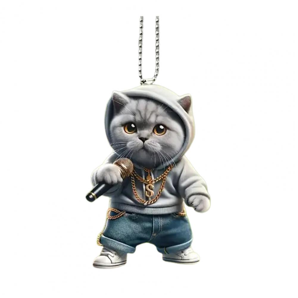 

Acrylic Cat Pendant Long-lasting Cat Decoration Cute Karaoke Kitten Acrylic Ornament for Christmas Tree Car Rearview for Home