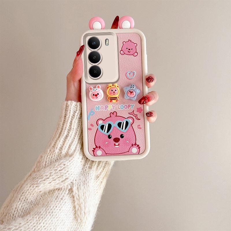 KEYSION Cute Ear 3D Cartoon Case for Realme C71 with Bracelet Soft Silicone Shockproof Phone Back Cover for OPPO Realme C71