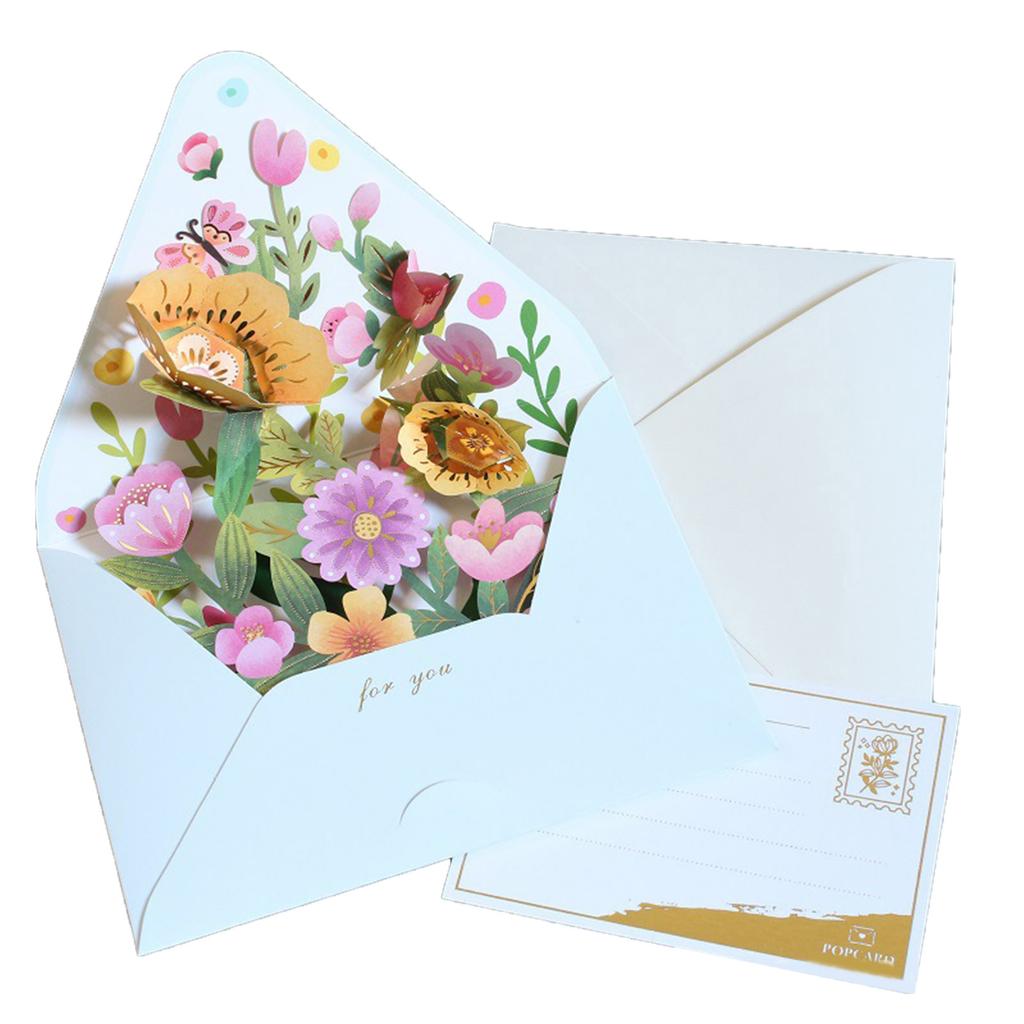 3D Flower Greeting Card Unique and Exquisite Design for Birthday Thank You Christmas New Year with Envelope Message Card
