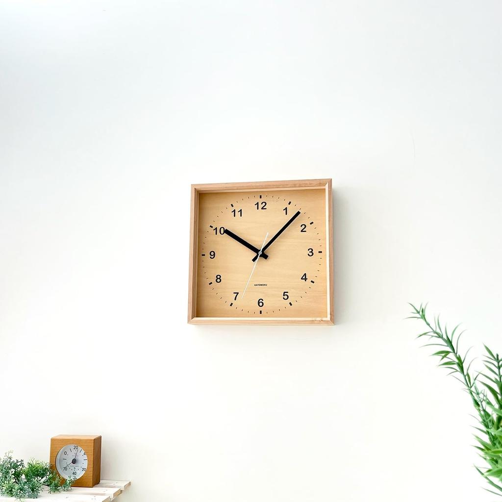 KATOMOKU Muku Square Clock Maple Wall Clock Continuous Second Hand Approximately H. km-38HMRC 25.7cm (radio Clock)
