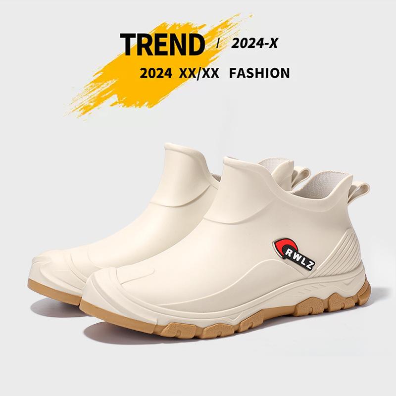 Spring and Autumn Short Rain Shoes Trendy Men's Fashion Rain Boots Urban Outdoor Wading Shoes Waterproof Glue Shoes Fleece Cover Thermal Rubber Shoes