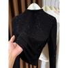 Ribbed Plush Sequined Half-High Collar Long Sleeve Top for Women – Autumn/Winter Stylish Inner Layer
