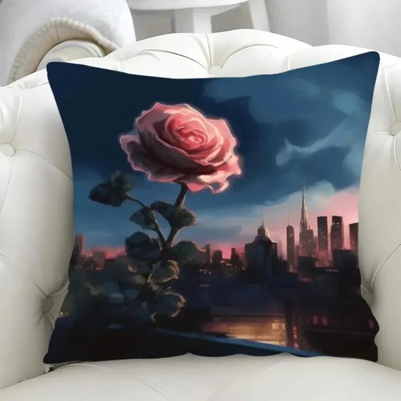 Luxury Home Decor Pillowcase Living Room Sofa Cushion Cover Rose Character Illustration Style Pattern Cushion Cover