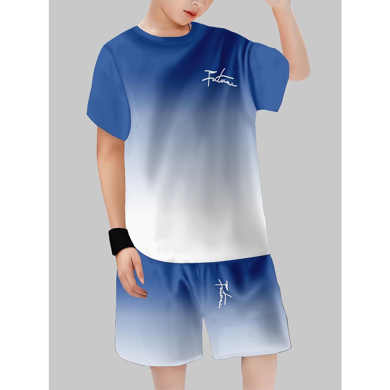 

Boys 3D Printed Casual Shorts Set Short Sleeve, Regular Fit, Spring/Summer Outdoor Playwear, Comfortable 13-14Y