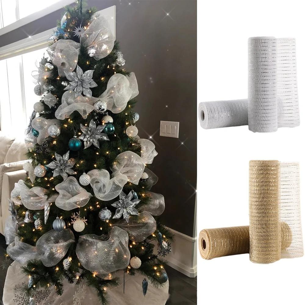Frohe Weihnachten Dekoration Band Weihnachtsbaumschmuck Netz Tüll Rolle Stoff Anhänger für Zuhause Weihnachtsgeschenke Neujahr 2026 Deko