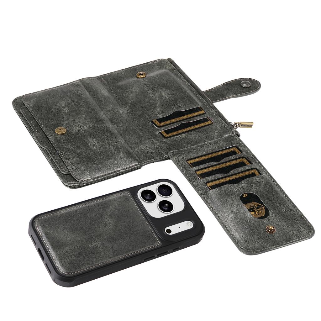 For iPhone 17 Pro Phone Case PU Leather Zipper Wallet Detachable Cover