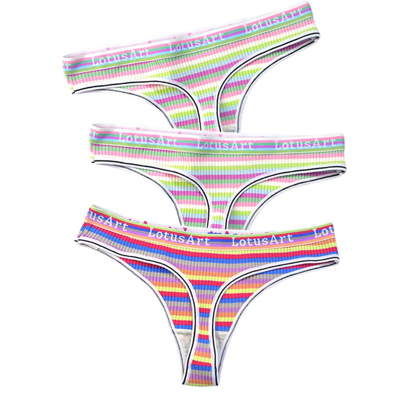 YOUULAR 3 Teile/los Mode Frauen Baumwolle Nahtlose G-string Sexy Bunte Gestreifte Dessous Höschen Thongs Weibliche Unterwäsche Dessous M-XL