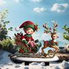 Waterproof Garden Inserts Christmas Elf Stake, Reindeer Sleigh Acrylic Yard Art Ornaments Xmas Outdoor Ornament for Holiday Lawn Flower Bed Decoration