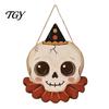 Entrance Door Hanging Decor Halloween Wooden Pendant with Lanyard, Retro Ghost/Pumpkin/Skull/Black Cat Solid Wood Festival Ornaments Decorations