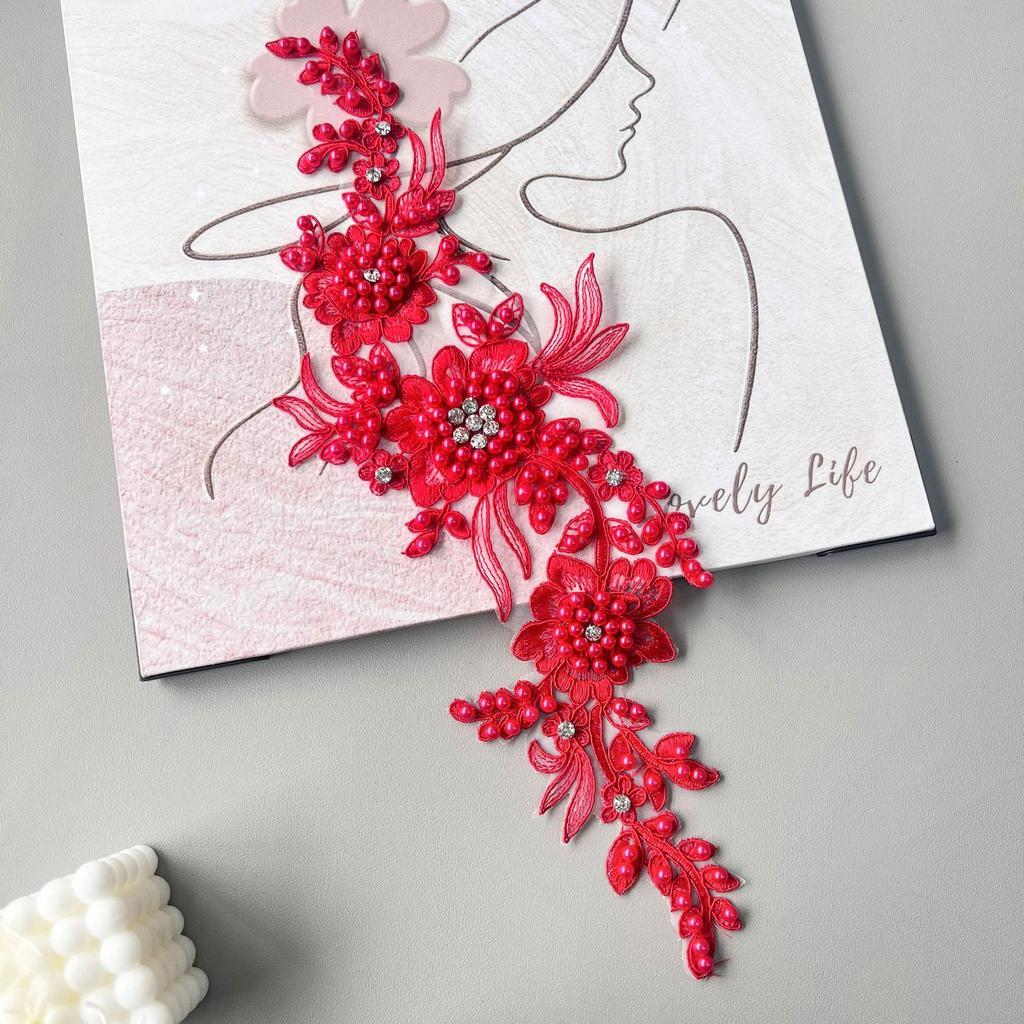 Ciężki Przemysł Siatka Ręcznie Robione Koraliki Haft Kwiatowy Dekoracja Naklejka na Suknię Ślubną Akcesoria Przedni Kołnierzyk Naklejka z Tkaniny