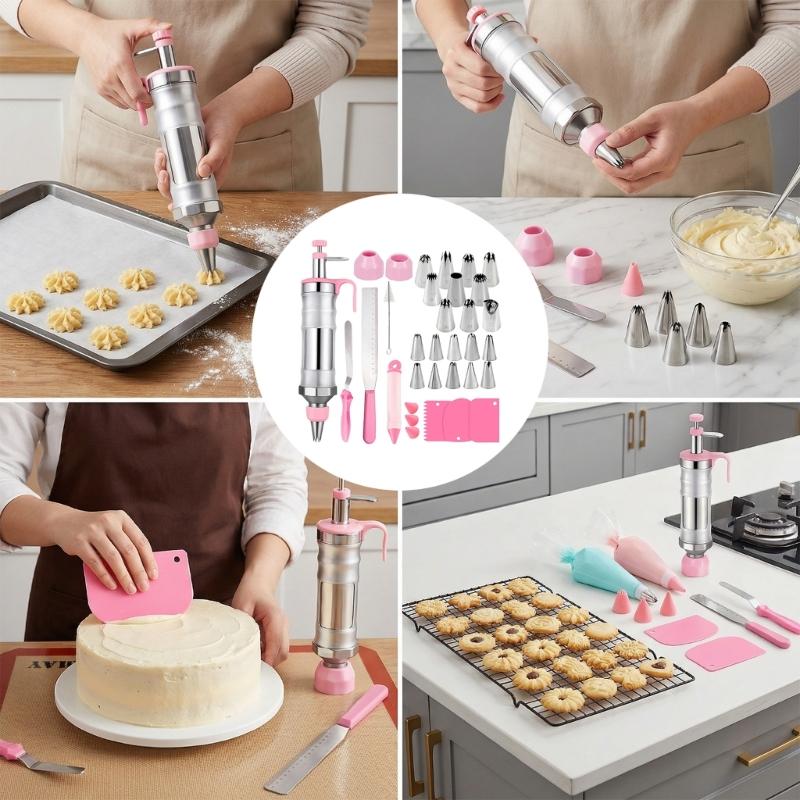 Professional Metal Cookie Frosts Decorating Set Includes 34Pieces Professional Cake Decorating Set For Home Bakers
