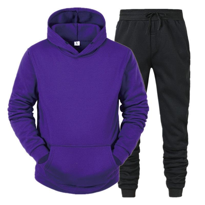 Autumn and winter men's hooded pullover sweater set casual sports hoodie sweater trousers two-piece set