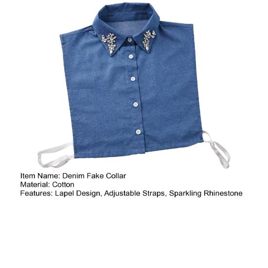 Džínový falešný límec Třpytivé kamínky Nastavitelné popruhy Lze prát v pračce Odnímatelný límec Módní doplněk