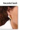 French Oval Water Ripple White Stone Stud Earrings, Stainless Steel PVD Electroplated