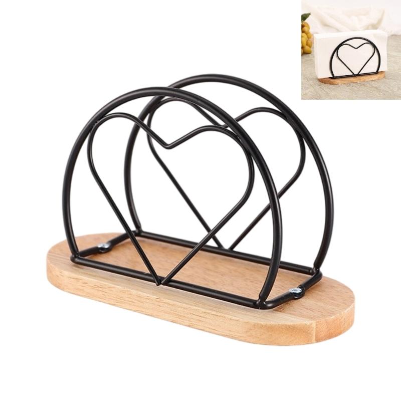 Portatovaglioli Design a Cuore, Supporto da Tavolo in Filo Metallico con Base in Legno per Bancone Cucina Tavolo da Pranzo Espositore