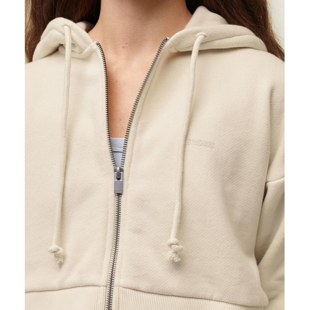 Gymshark Everywear Cropped Zip Hoodie Oat White B1c2n Wc1v