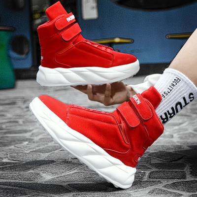 Personality Simple Martin Boots Men High Top Leather Red Casual Shoes Men's English Style Punk Leather Boots Velcro