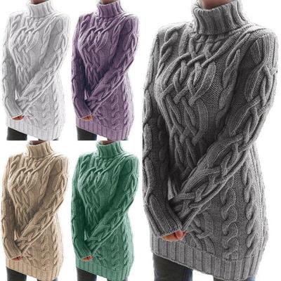 Autumn Winter Thicken Sweater Dresses For Women Turtleneck Long Sleeve Knitted Retro Sweaters Ladies Pullovers Sweater