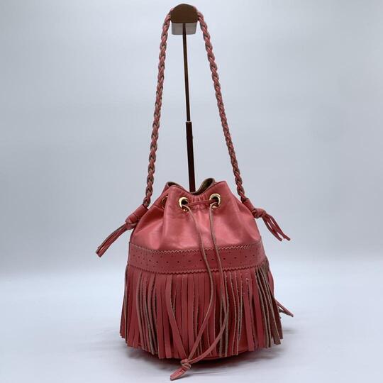 J&M DAVIDSON Handtasche Semi Umhängetasche Leder Rosa Carnival Kordelzug Fransen