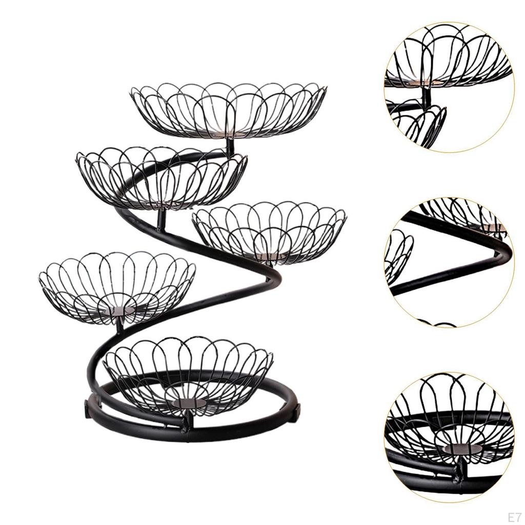 5 Tier Fruit Basket Bowl Fruits Stand Holder Organizer Storage Baskets Metal Wire