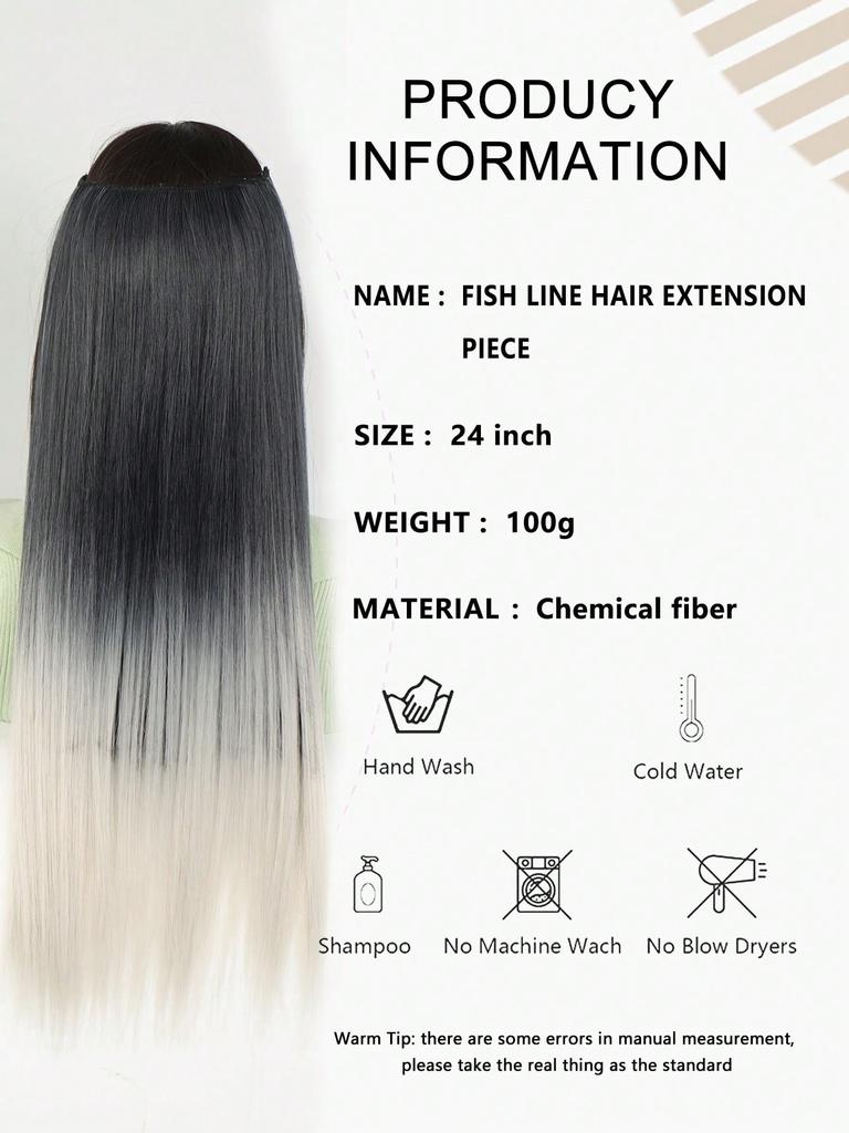 Synthetic Natural No Clip Fish Line Invisible Hair Extensions Silver Gray False Hair Piece For Women