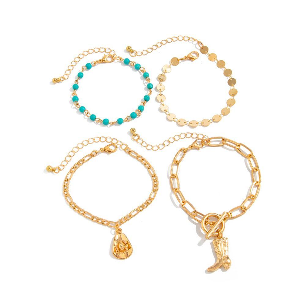 Necklace Set Turquoise Stone Necklace Golden Multi-layer Necklace Retro Jewelry Set  Girls