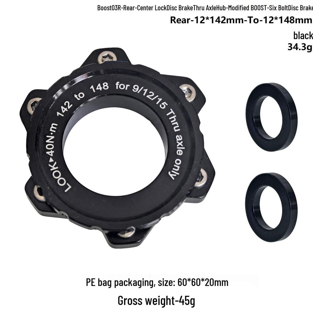 BOOST Center Lock Disc Brake Hub Conversion Kit: Front 100mm 15x110mm Rear 142mm 12x148mm with Washers/Spacers.