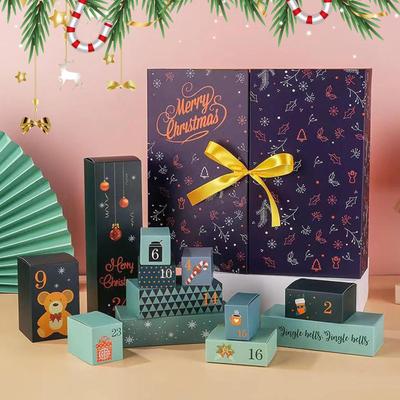 Christmas Countdown Calendar Boxes Refillable Advent 24 Days Christmas Boxes Foldable Holiday Supplies For Candy Window