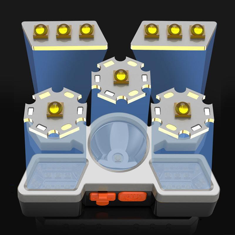 Five-Head LED USB Rechargeable Headlamp Super Bright Portable Head Flashlight Working Light Head-Mounted Fishing Camping Lantern