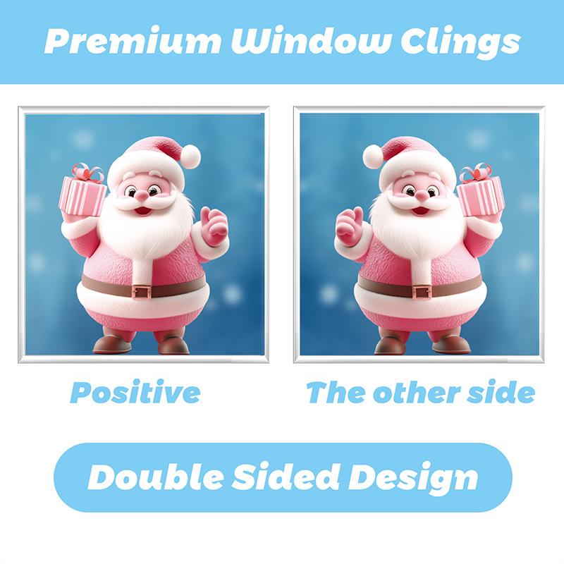 Pink Christmas Wall Stickers Christmas Trees Christmas Wooden Houses Static Stickers Festival Party Decor Glass Stickers