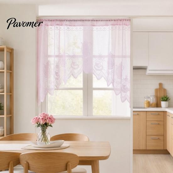 Retro Lace Curtain Half Curtain, Adjustable Lift Structure, Embroidery Floral Sheer Coffee Dustproof Window Screen Door